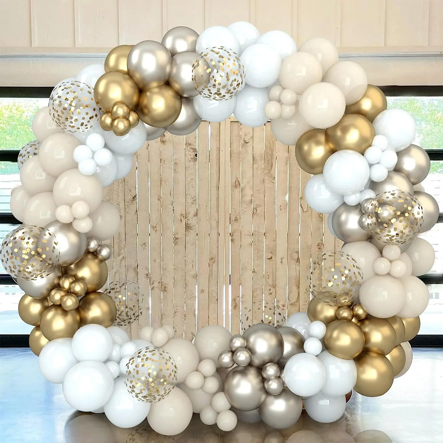 Boho White Sand Gold Balloon Garland Arch Kit, Nude White Chrome