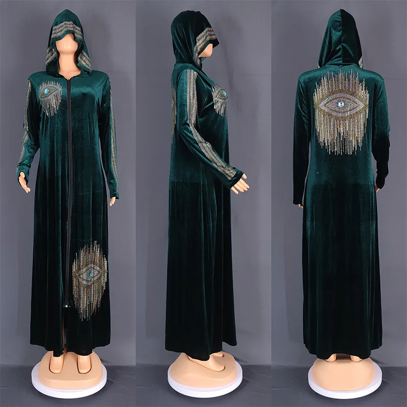 Sequin hooded long sleeve Abaya Africa