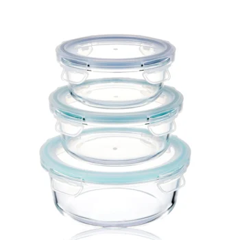 640ml Round Glass Food Container With Full-coverd Corner Lid Non-stick ...