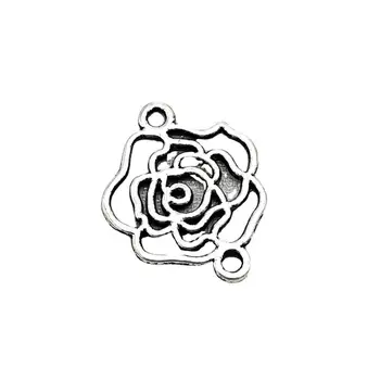 DIY Antique Silver Color Plated Vintage Hollow Flower Rose