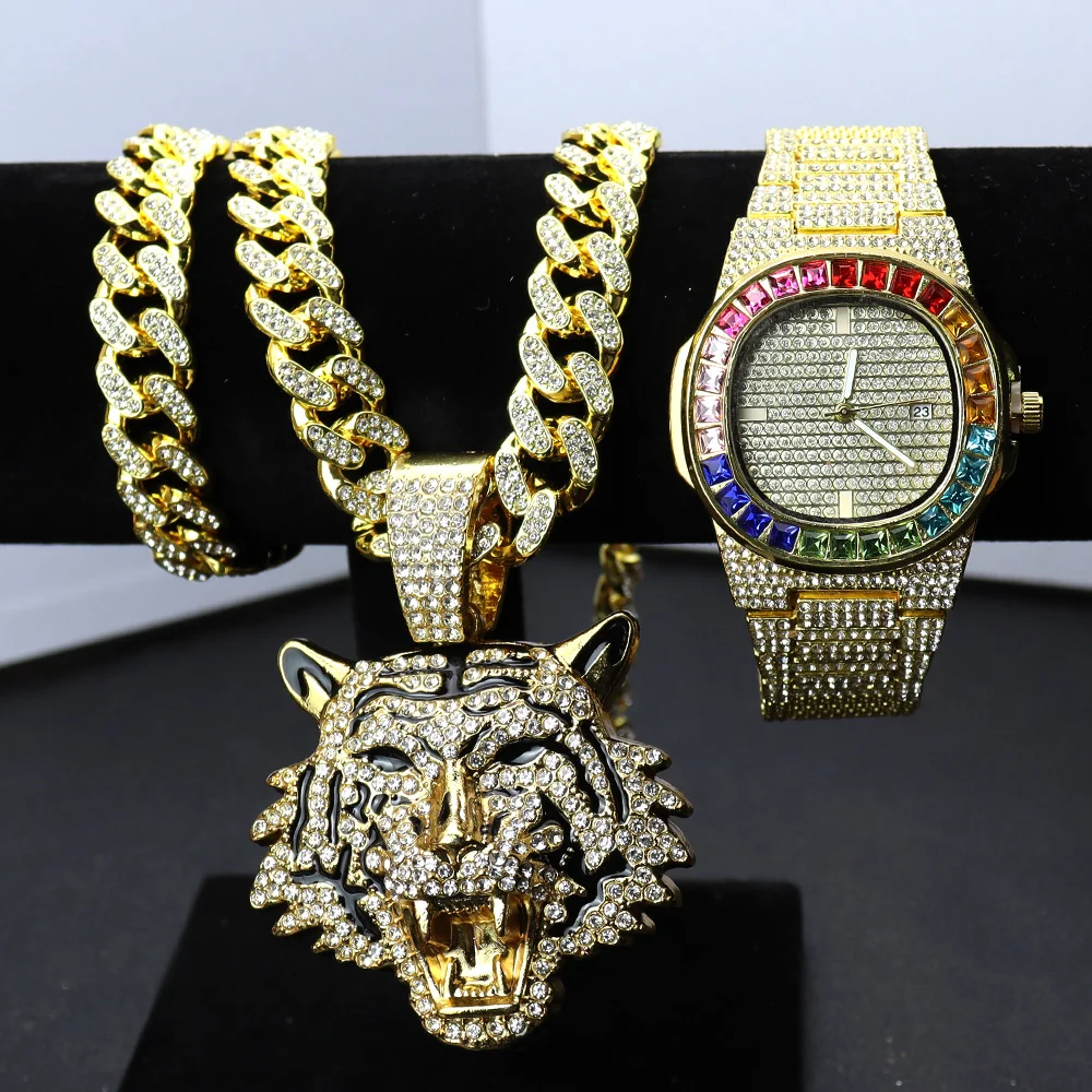 Luxury Iced Out Cuban Crystal Chain Watch Set For Men And Women Hip Hop  Miami Bling Jewelry With Big Gold Necklace Relojes From Trevorariza, $18.03  | DHgate.Com