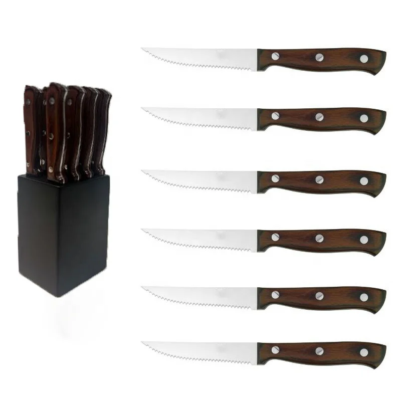 Steak Knife Set Wood Handle Of 6 Stainless Steel Serrated Knife For