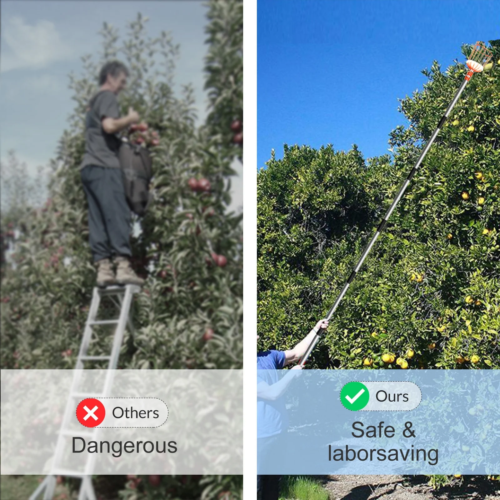5.5ft Telescopic Fruit Picker with Stainless Steel Telescopic Pole 1.5m Garden Tool Fruit Picking Tools