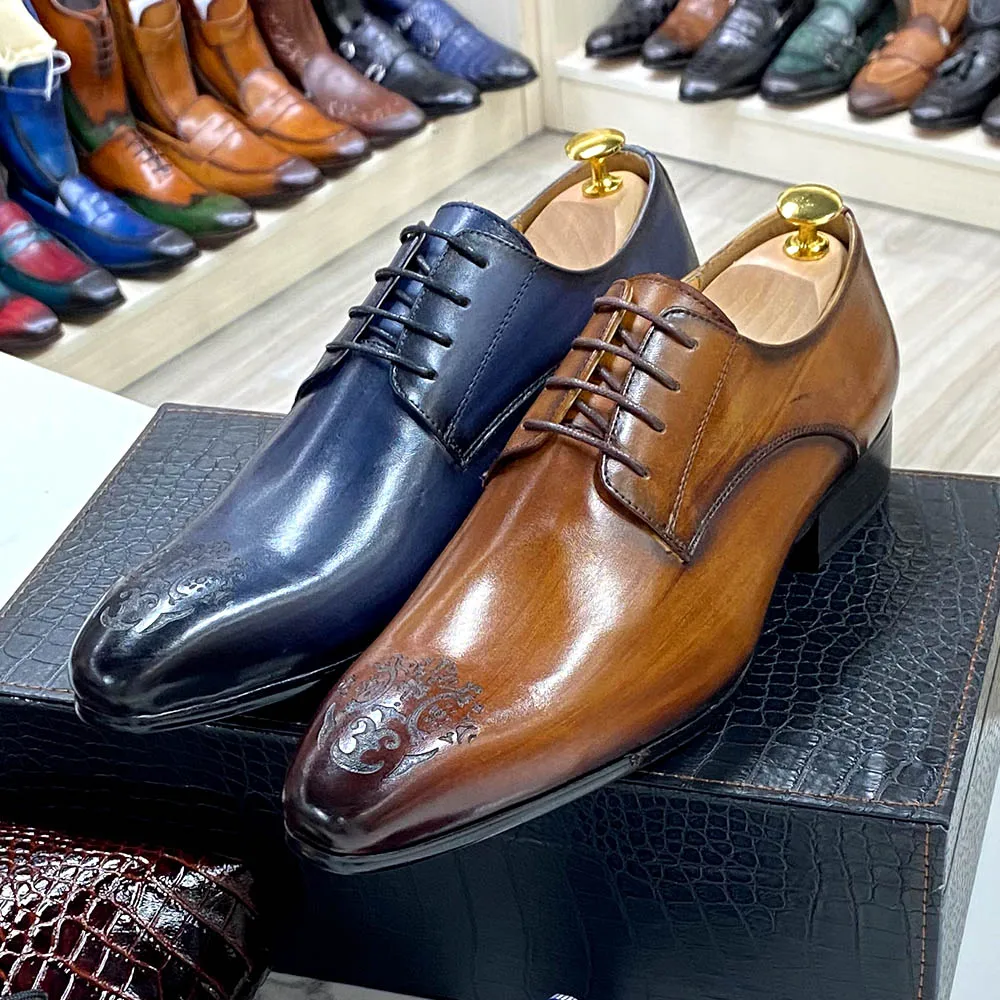 Lace-up Shoes Luxury Men Genuine Leather Shoes Hand Dyed Beautiful ...