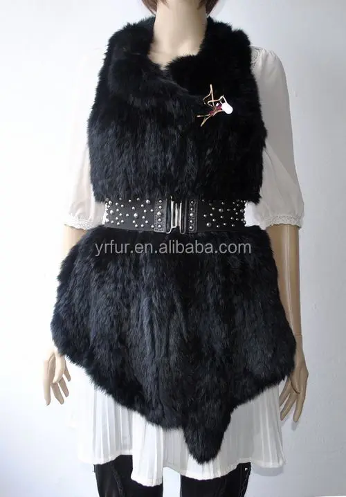 YR241 Designer Style Ladies Hand Knitted Real Rabbit Fur Vest Top