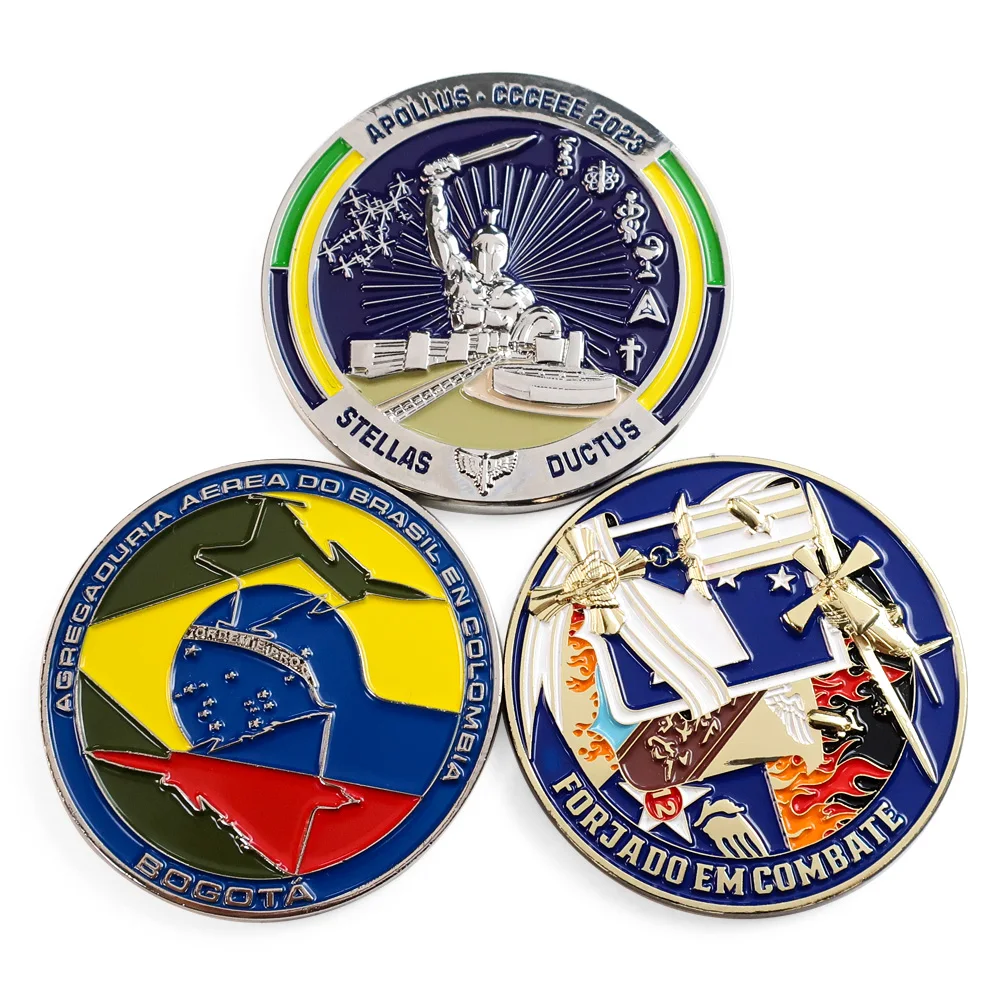 맞춤형 금속 공예품 브라질 금 은 구리 청동 소프트 에나멜 아연 합금 3D 금속 챌린지 코인