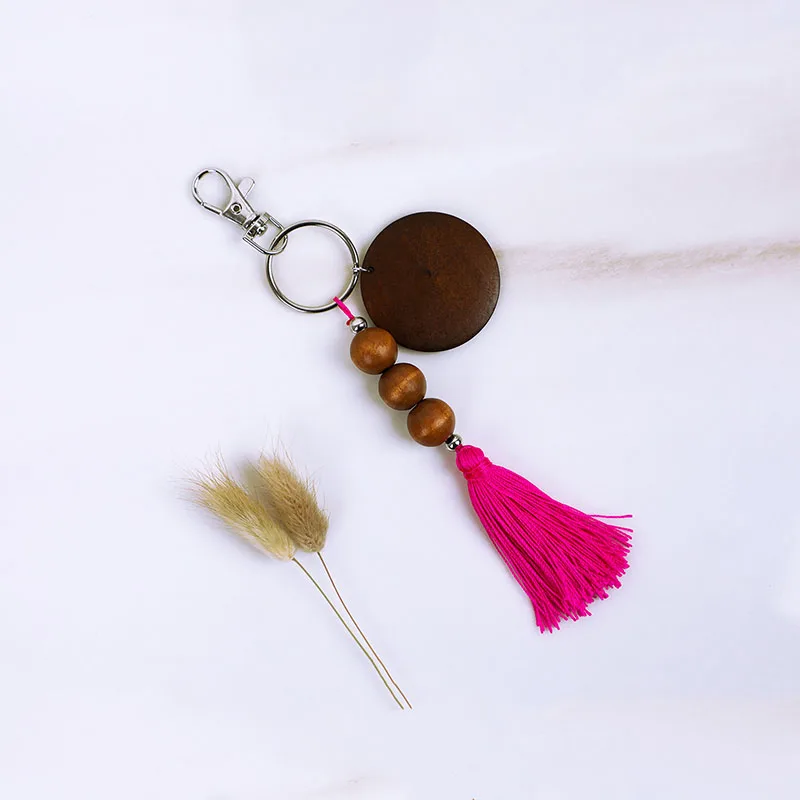 Hot Sale Key Chain Pendant Wholesale Monogrammed Tassel Wooden Keychain