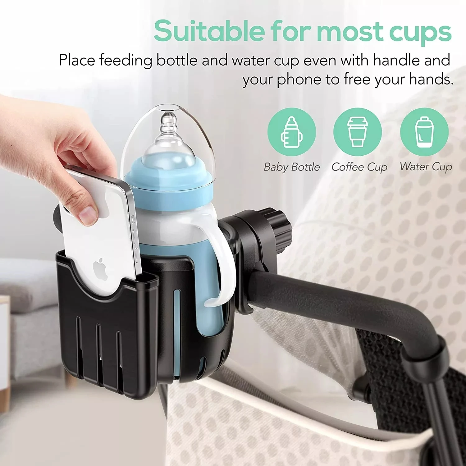 Universal Stroller Cup Holder With Mobile Phone Case,2in1 Strollers