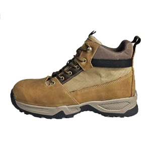 Beige CE Anti-Puncture Waterproof Steel Toe Leather Work Shoes Women Safety Secure Non-Slip Mid Cut Shoes for All Season
