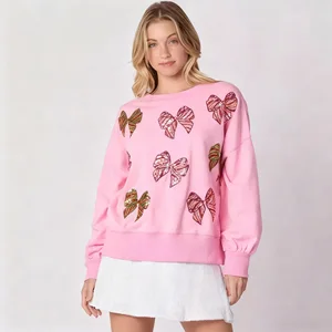 LYG New Autumn Winter Women's Loose Casual Long-Sleeved Sweatshirt European American Style Christmas Bow Printed Front