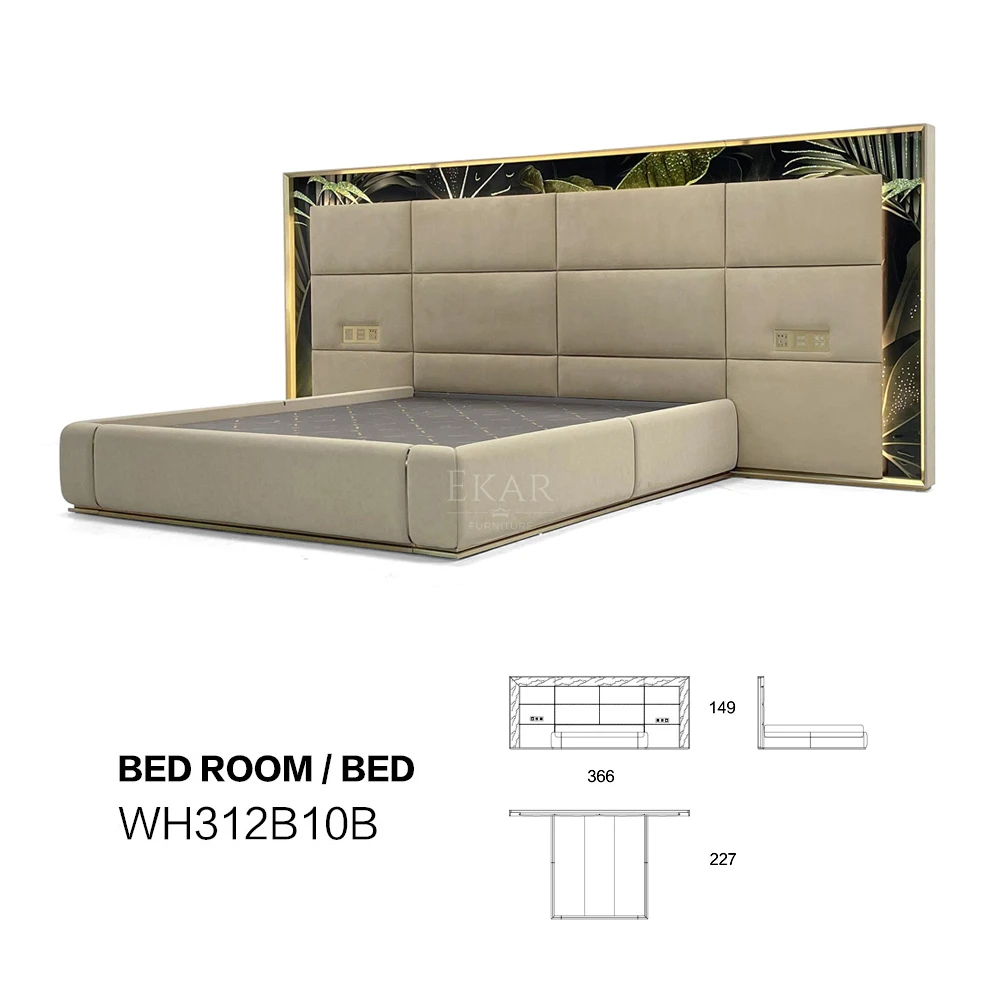 Luxurious Wide-Screen Bed with Intelligent Control Panel & Pandora Marble Headboard - Modern Multifunctional Design factory