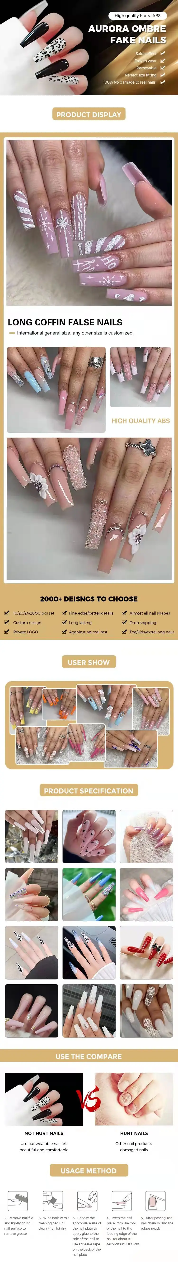 Press Nails Vendors Rhinestones Abs Acrylic Designed Packaging Box