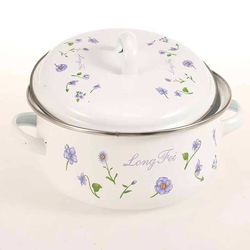 671flower Decal 2 Enamel Handle 3 Pcs Set Enamel Lid Cast Iron Enamel Casserole