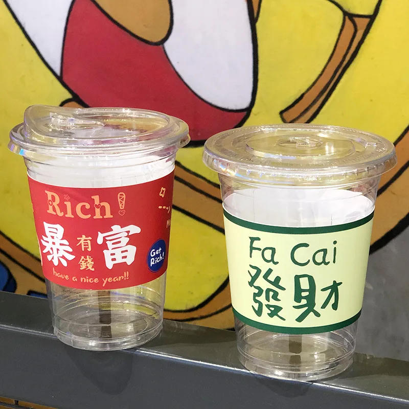 Thai milk tea cup coconut juice cup disposable transparent plastic PET juice cold drink cups with sleeves factory