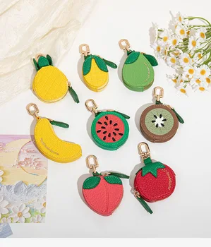 Fresh Sweet Fruit Shape Stowable PU Leather Coin Purse Bag Pendant Keychain Earphone Holder Small Cute