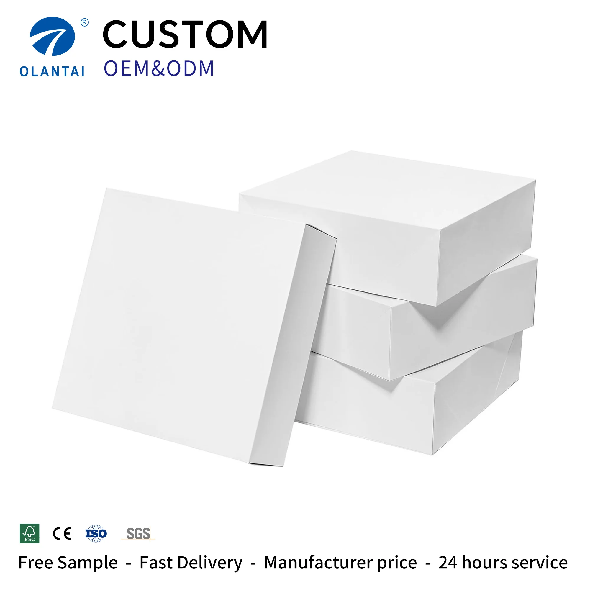 White Matte Eco-Friendly Reusable Folding Gift Box Die Cuts Embossing Kraft Paper Custom Colors Four-Color Printing Olantai