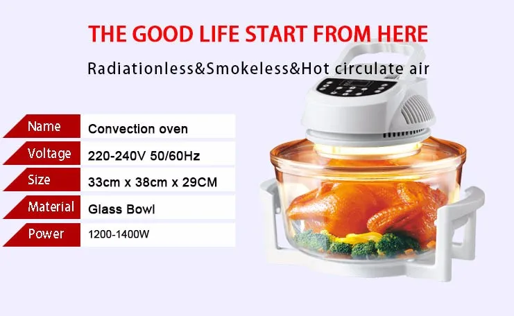 Commercial Table Household Multifunction amazon Convention Halogen Oven Glass Bowl for Sale