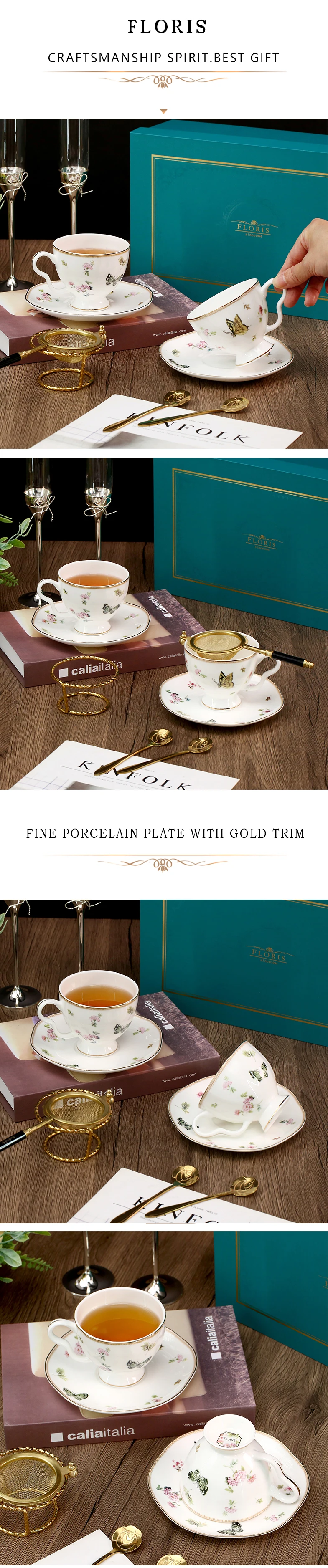 product creative butterfly elegant and fashionable gift set 2 ceramics fine bone china porcelain coffee cup and saucer-2