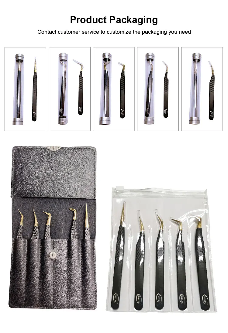 Custom Black Lash With Grip Lash Extension Tweezers Fiber Tip Made In