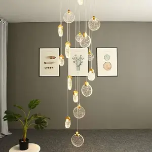 Modern Hanging Decorative Round Crystal Led Long Staircase Bubble Chandelier