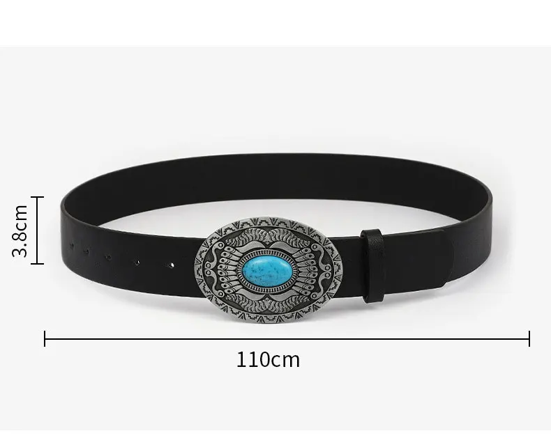 CPC оптовая продажа Западный винтажный черный ажурный узор в горошек Синий Бирюзовый пояс с пряжкой мягкий из искусственной