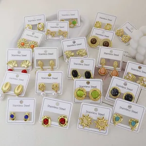 MW Wholesale Waterproof Color Mini Stainless Steel Earrings with Pearl Stainless Steel Geometric Sunflower Zircon Earrings