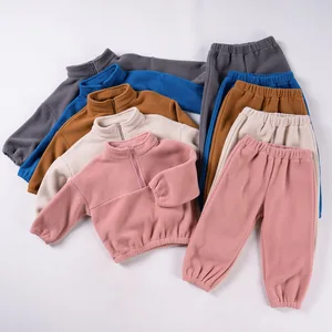 Baby Double Fleece Cotton Long Sleeve Tracksuits 1/4 Zipper Pullovers Joggers Pants Outfits Clothes for Kids