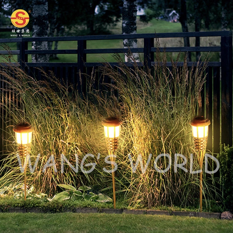 Bamboo Pole Flame Garden Lawn Lighting Torch Solar Stake Lights Outdoor
