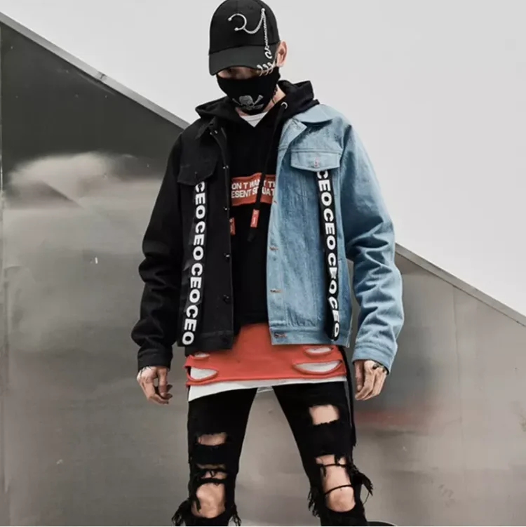Gray Half Jackets for Men Acid Wash Streetwear Denim Jaket Custom Two Color Jean Jacket