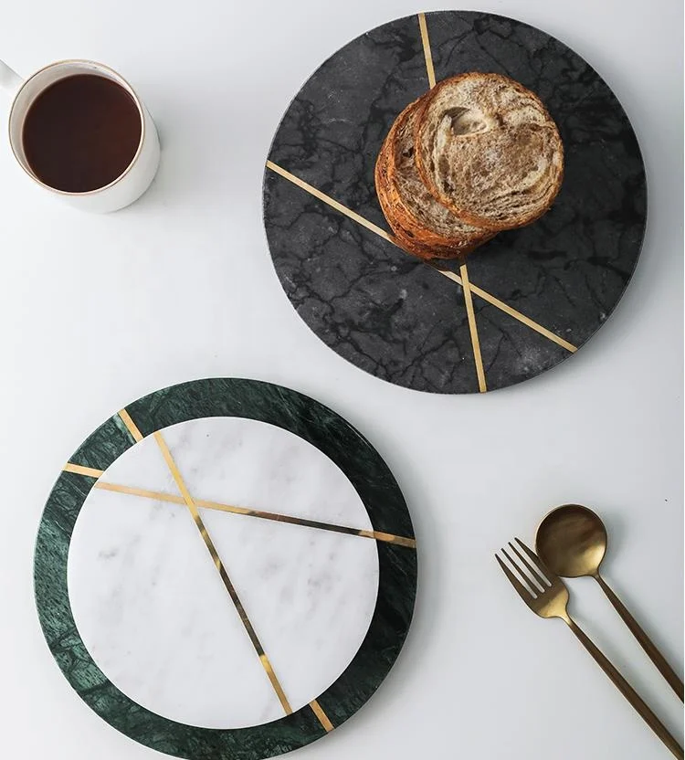 Оптовая продажа новый дизайн круглая мраморная разделочная доска с золотистой медной линией для домашнего