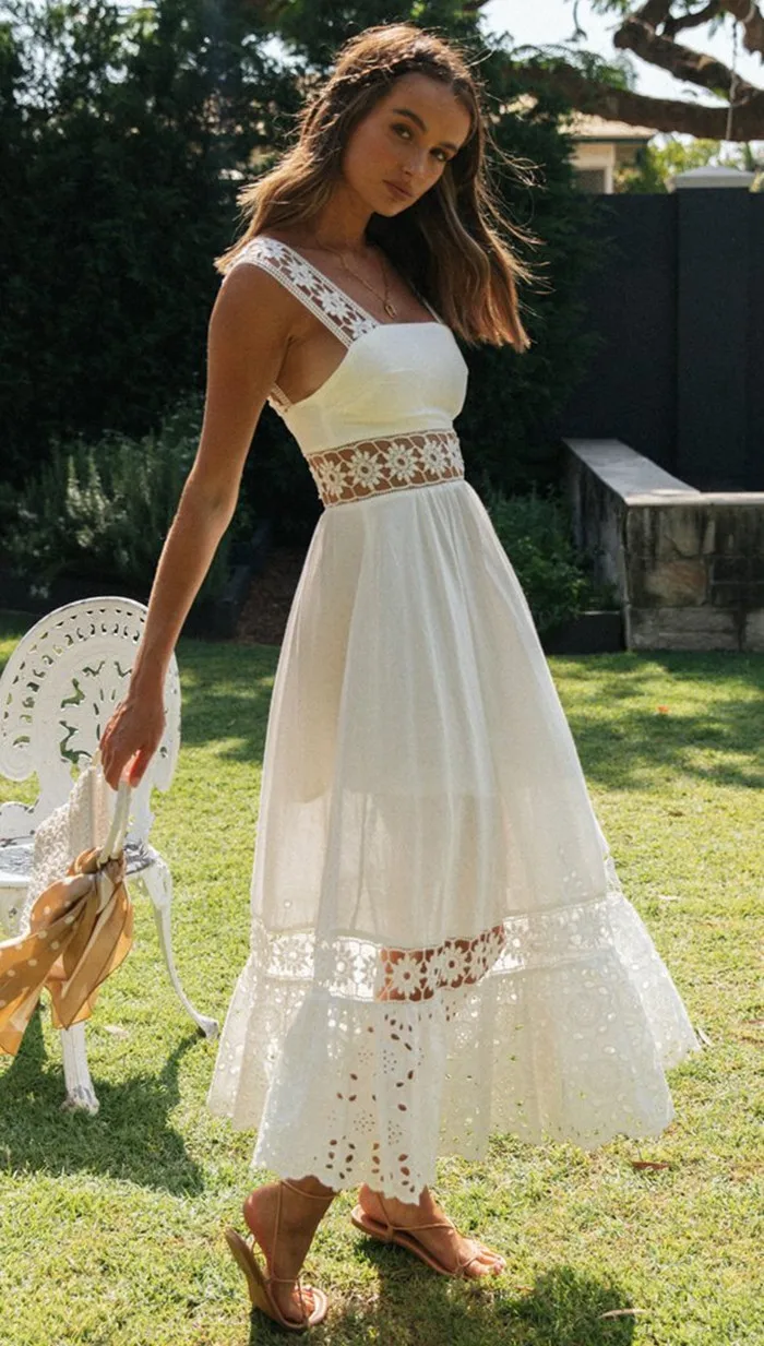 long white dresses boho White Lace Illusion Long Sleeve Boho Wedding Dresses, AB1512  AlineBridal