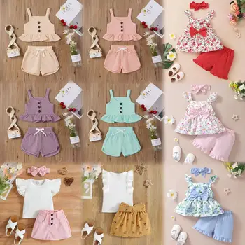2024 Popular set short skirt little girl summer dress Children baby dress Children's dress children's summer boutique suit