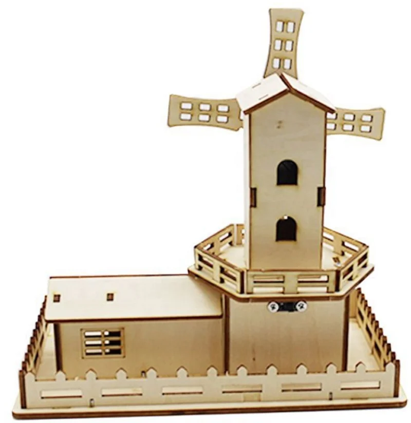 Wooden Sound Light Rotating Windmill DIY Building Ornaments Puzzle Funny Gadgets Novelty Interesting Toys for Children Gift