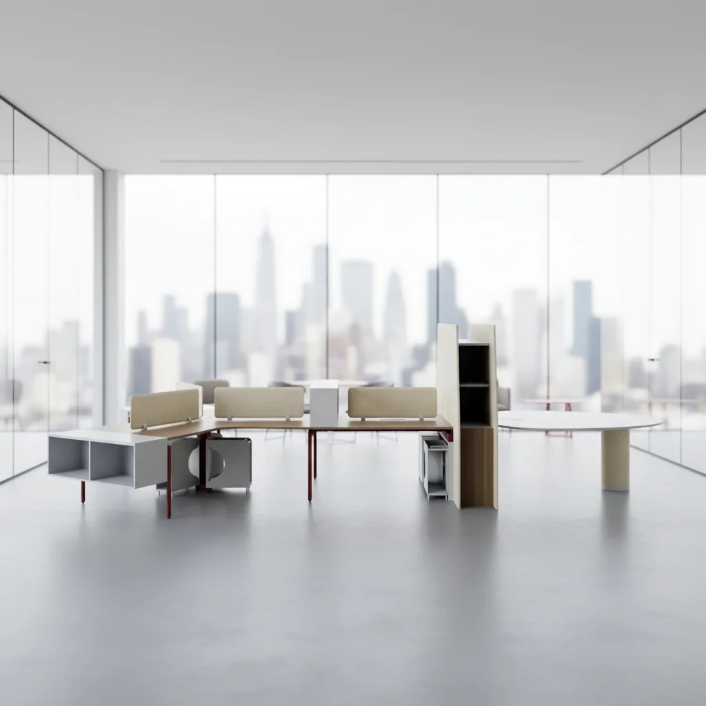 Large Scale Modern Foldable Automatic Convertible Wood Frame Open Office Desk High Cabinet Multi-functional Design Team 5