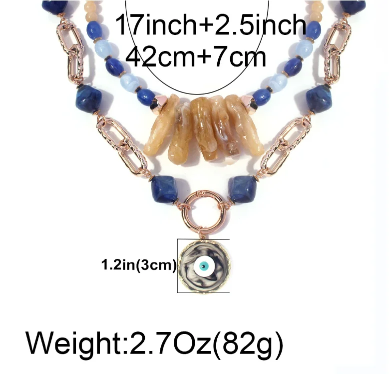 New Design Multilayer Multicolored Resin Acrylic Beads Link Collar Necklace for Women Statement Blue Eye Pendant Choker Necklace