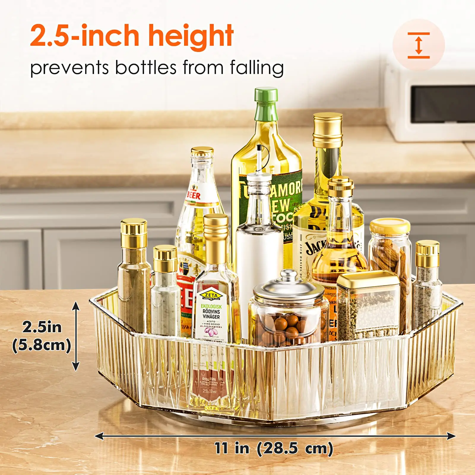 Lazy Susan Spice Rack Rotating Organizer with 4 Dividers Lazy Susan Turntable Spinning Seasoning Organizer for Cabinet Storage
