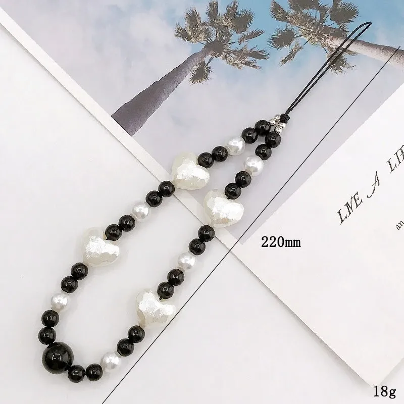 Lilangda Fashion Silicone Case Acrylic Heart Pendant Beaded Chain Phone Wrist Strap_voghion.com