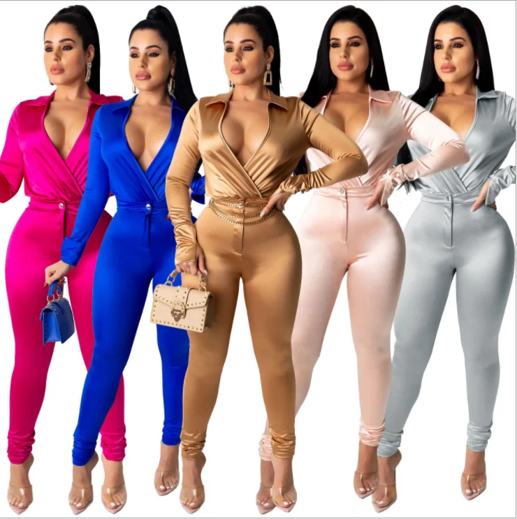 Traje De Dos Piezas Con Cuello En V Para Mujer,Pantalones Sexy De Color  Sólido - Buy Pantalones Sexy Para Mujer,Pantalones De Dos Piezas,Conjunto De  Estilo Más Nuevo Para Mujer Product on Alibaba.com