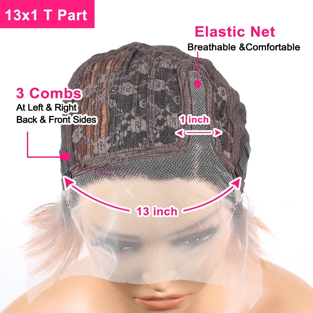 Damen Kurzer Bob Pixie Cut Perücke Tiefe Seite T Teil Spitze Echthaar Perücke 6 Zoll 180% Dichte Glatt Transparent Lace Front Perücken_voghion.com