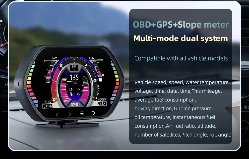 2023 New 4.5 Inch F12 Head Up Display Obd Gps Slope Meter Display Oil