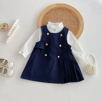 Ins Autumn European and American Children's Clothing Girls' School Style Dress Set Korean Baby Cool Shirt Dress Two-piece Set