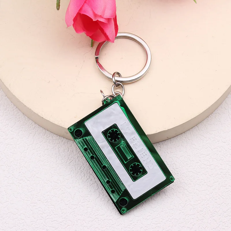 Fashion Audio Musical Keychain Geometric Rectangle Acrylic Key Chains Music Recorder Keyring Student Gifts Pendant Tape Keychain