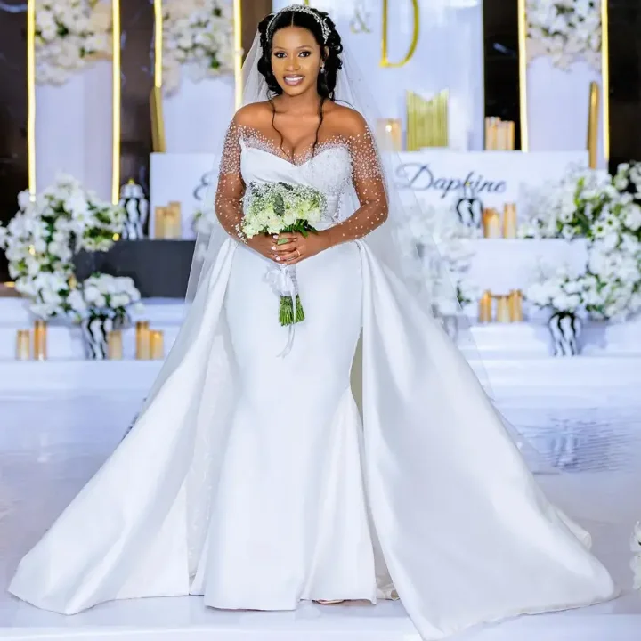 LY-WD1247 African Mermaid Bridal Gown Wedding Dress Detachable Train 2 in 1  Latest Wedding Gowns Beads White Classic Plus Size| Alibaba.com