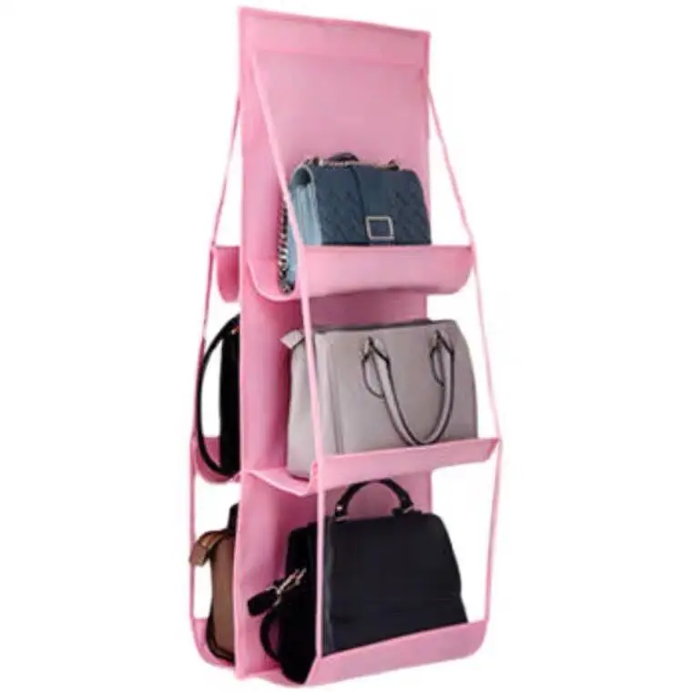 6 Pocket Closet Clear Handbag Organizer for Wardrobe Closet Transparent Storage Bag Hanging Purse Organizer