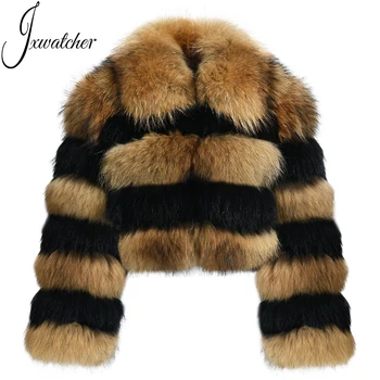 New Fashion Female Real Raccoon Fur Coats Warm Zipper Striped Short Style Raccoon Fur Jacket Women Winter 2022 Fur Coat