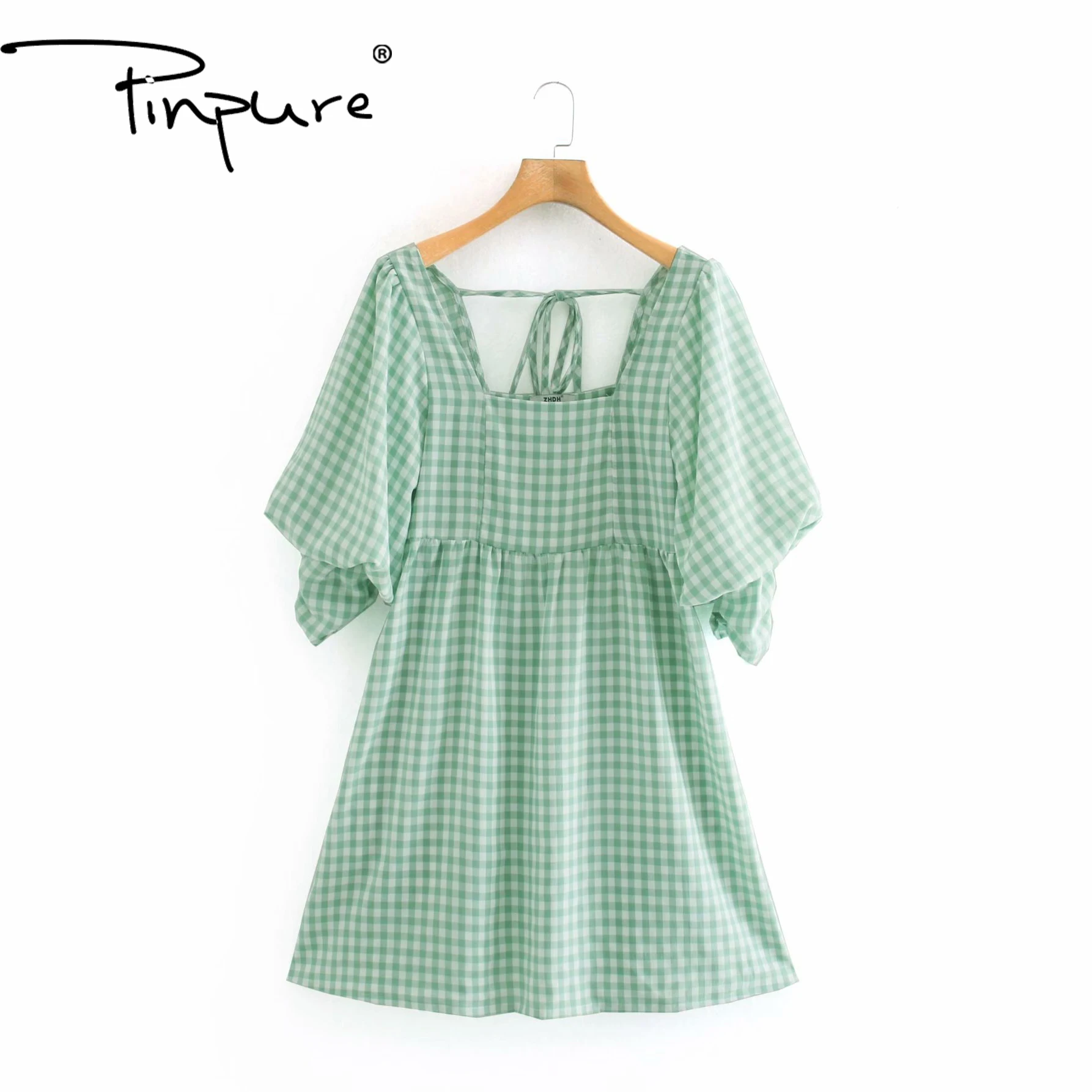 R51047S wholesale 2020 new arrivals Retro sweet plaid square collar light  green dress short skirt| Alibaba.com