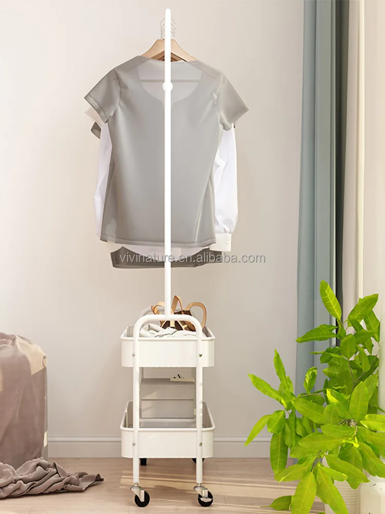 Garment Cloth Rolling Storage Metal Cart Clothes Organizer Coat Rack Storage Stand on Wheels