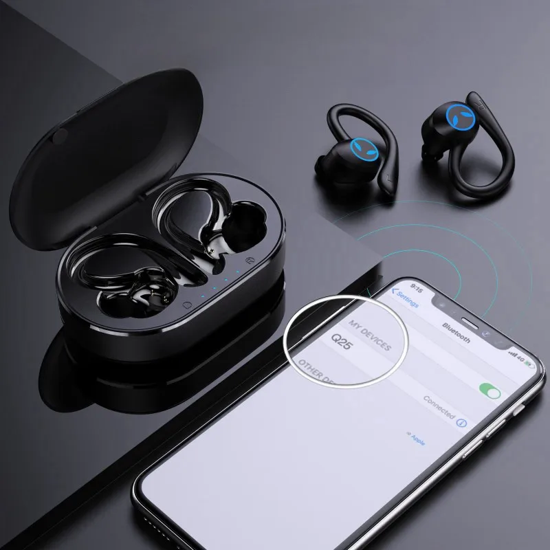 TWS Q25 Sport in Ear Hook Waterproof Head Phone Noise Cancellation