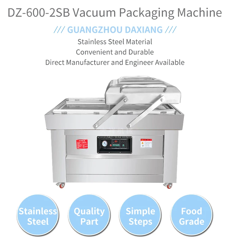 DZ-600-2SB Custom Two Chamber Big Vaccum Room Universal Clothes Sweet Corn Vacuum Sealer Packing Machine details