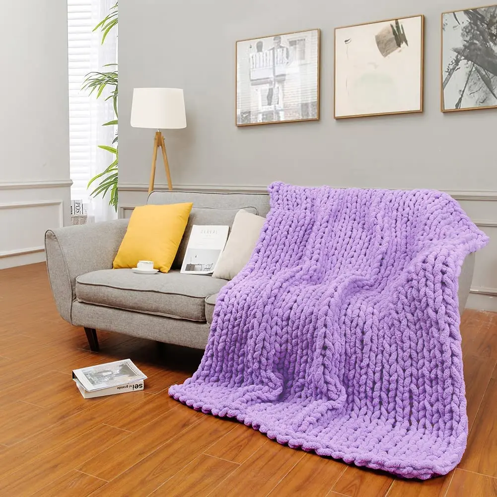 Wholesale Chenille Bulky Blankets Chunky Knit Luxury Throw Blanket